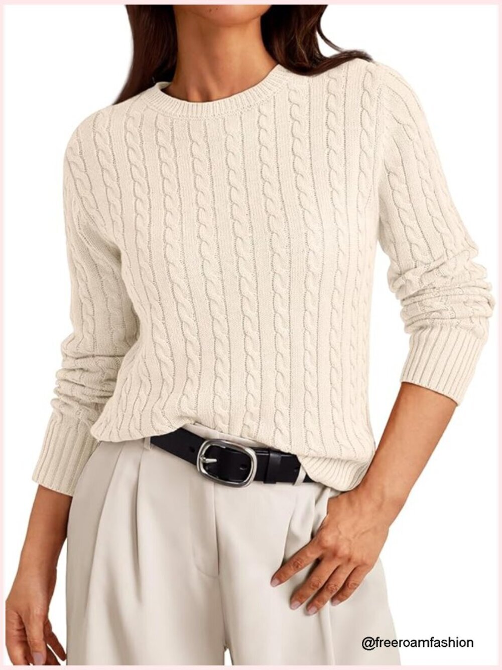 Lightweight Cable Knit Crewneck Pullover Sweater - Soft Fall Layering Piece